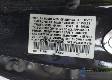 2013 Honda Civic Lx из США, поврежденный, VIN 19XFB2F55DE068102